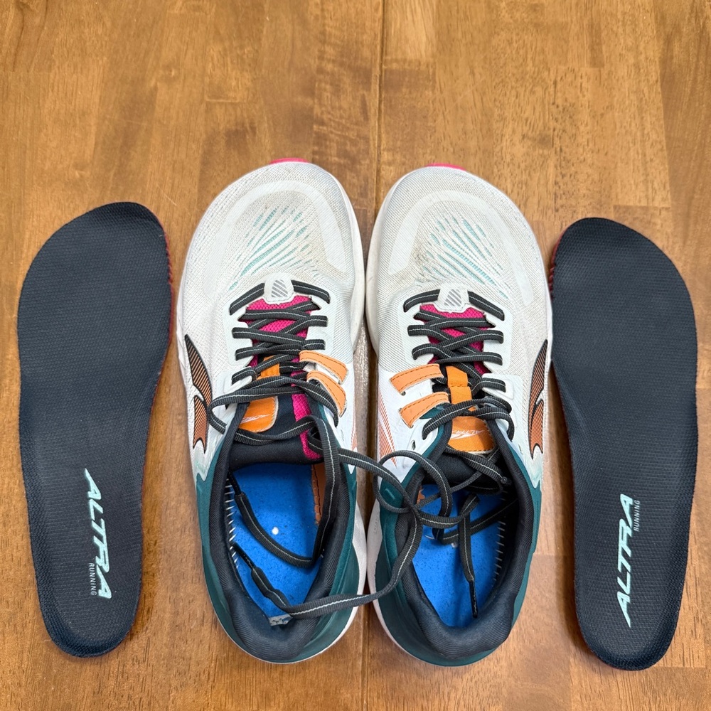 Altra Women's White Teal Pink Orange Athletic Running Shoes - Picture 9 of 13